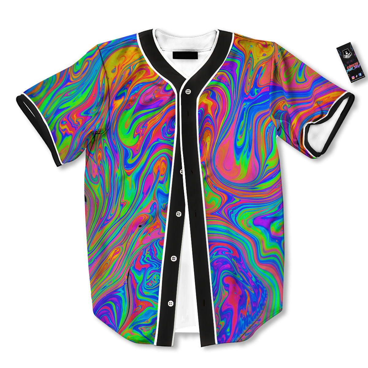 Pink Psychedelic Trippy Neon Green Print Baseball Jersey-grizzshop