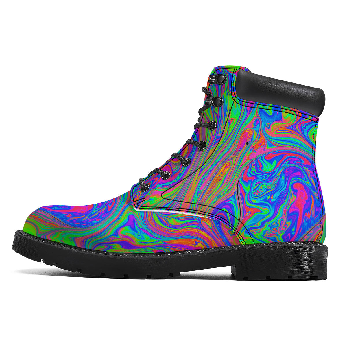 Pink Psychedelic Trippy Neon Green Print Boots-grizzshop