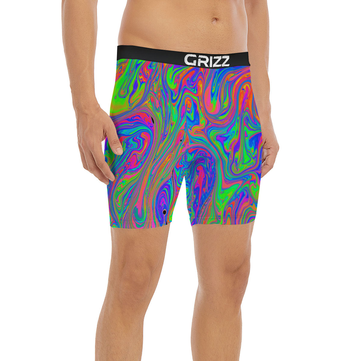 Pink Psychedelic Trippy Neon Green Print Boxer Briefs-grizzshop