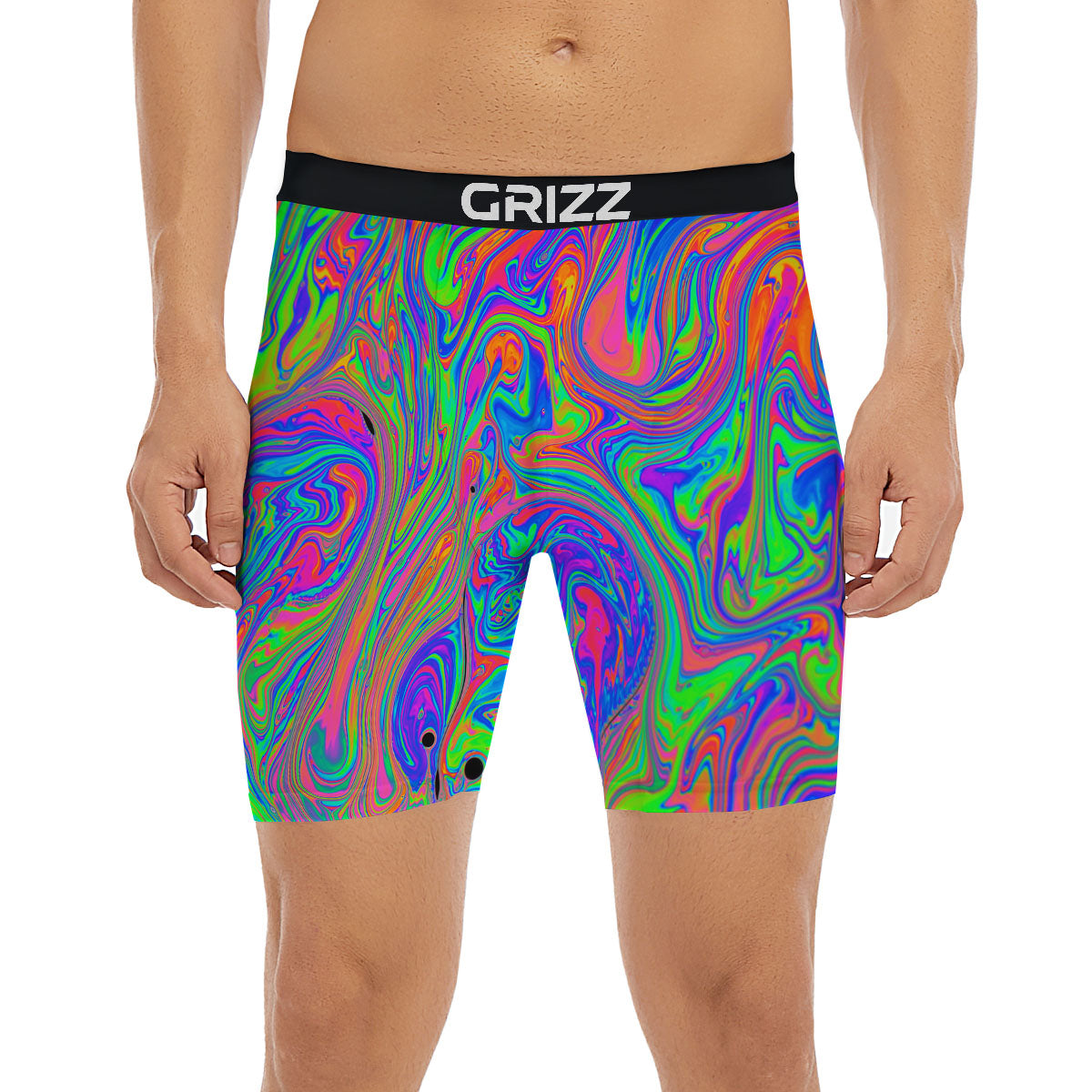 Pink Psychedelic Trippy Neon Green Print Boxer Briefs-grizzshop