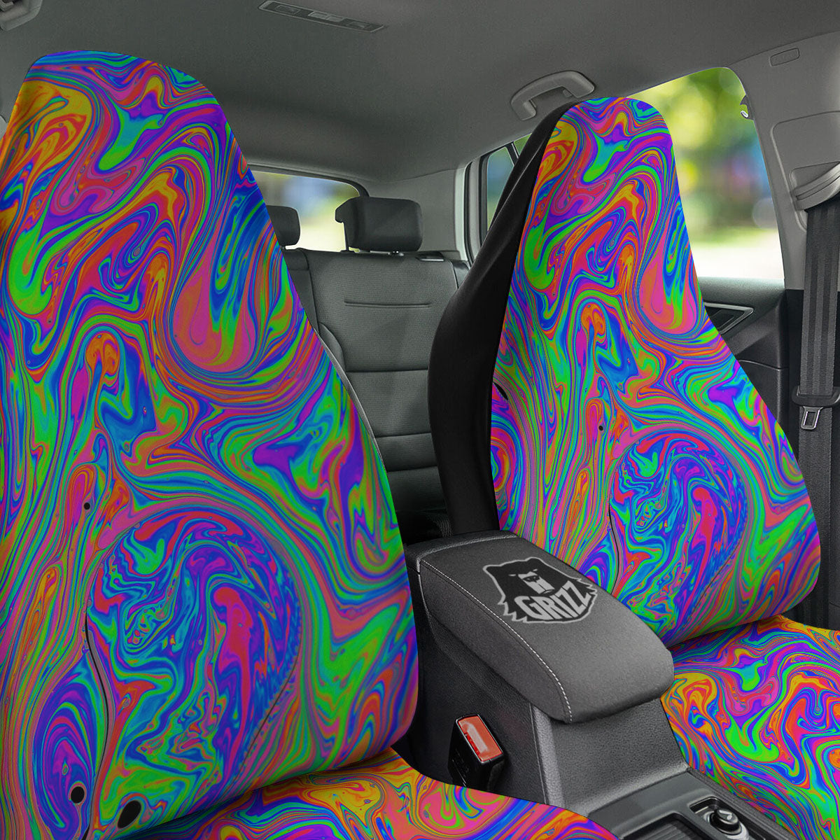 Pink Psychedelic Trippy Neon Green Print Car Seat Covers-grizzshop