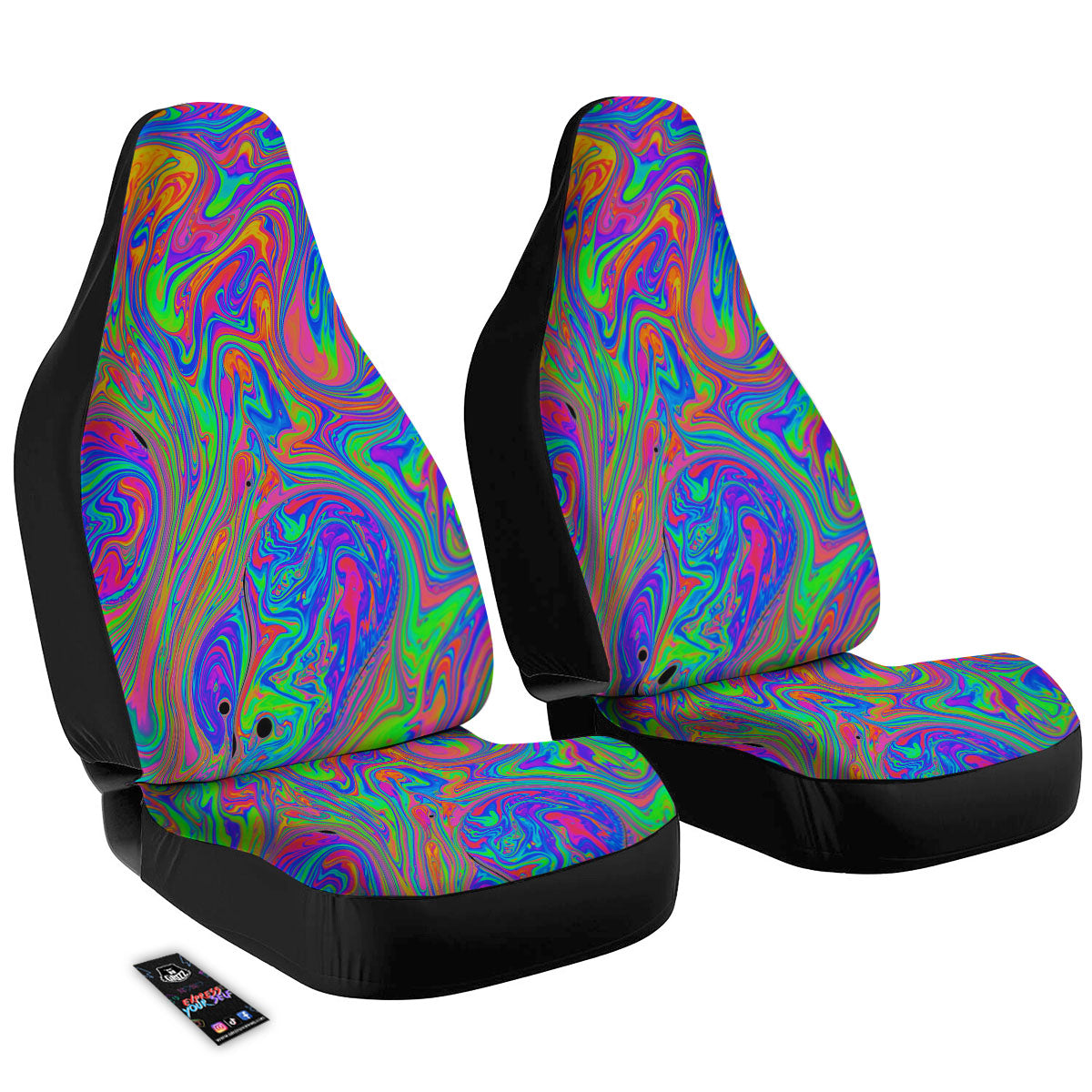 Pink Psychedelic Trippy Neon Green Print Car Seat Covers-grizzshop