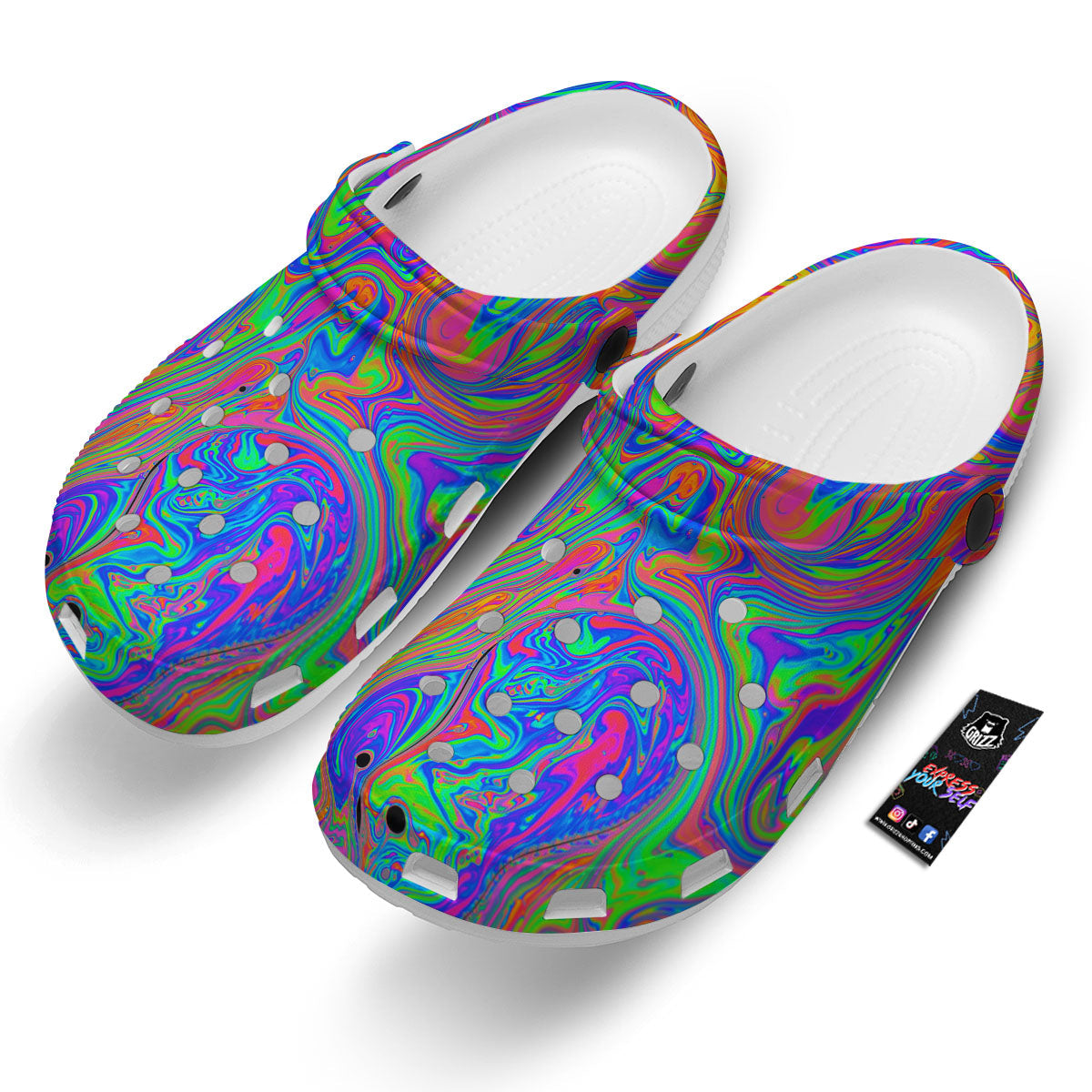 Pink Psychedelic Trippy Neon Green Print Clog-grizzshop
