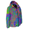 Pink Psychedelic Trippy Neon Green Print Down Jacket-grizzshop