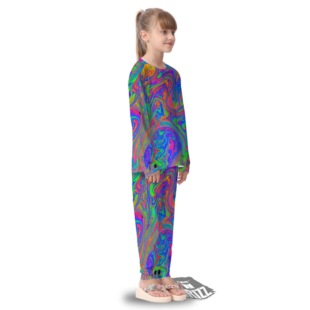 Pink Psychedelic Trippy Neon Green Print Kid's Pajamas-grizzshop