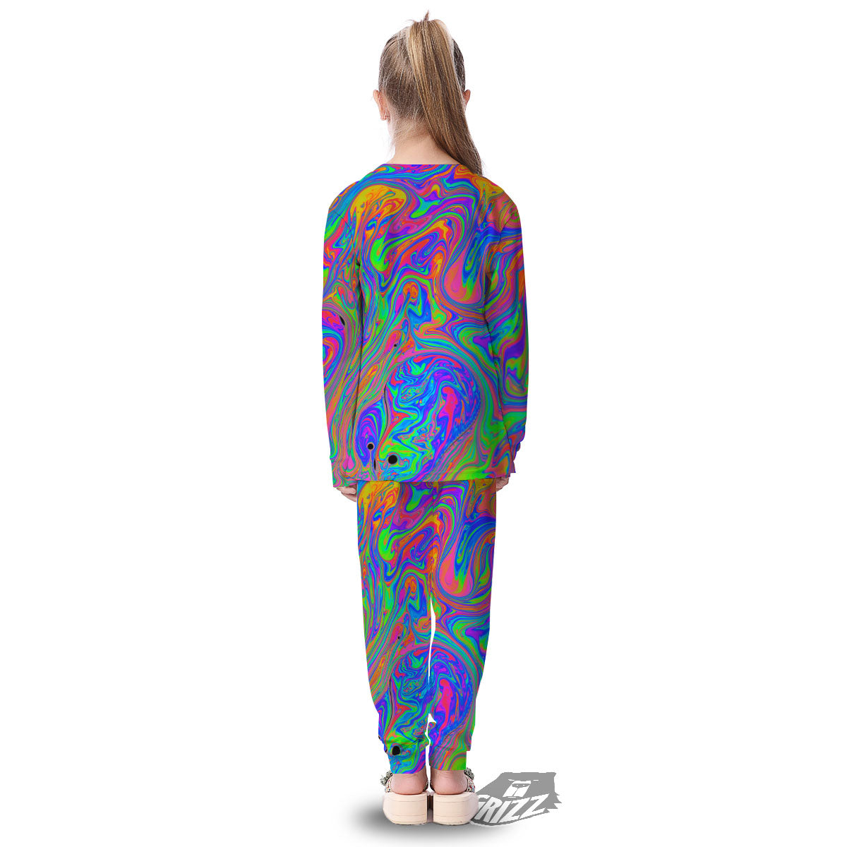 Pink Psychedelic Trippy Neon Green Print Kid's Pajamas-grizzshop