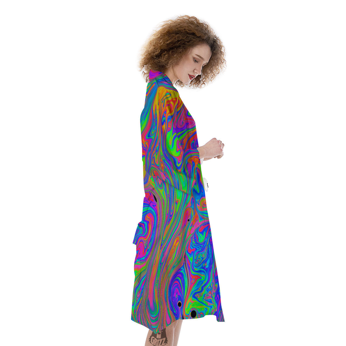 Pink Psychedelic Trippy Neon Green Print Kimono-grizzshop