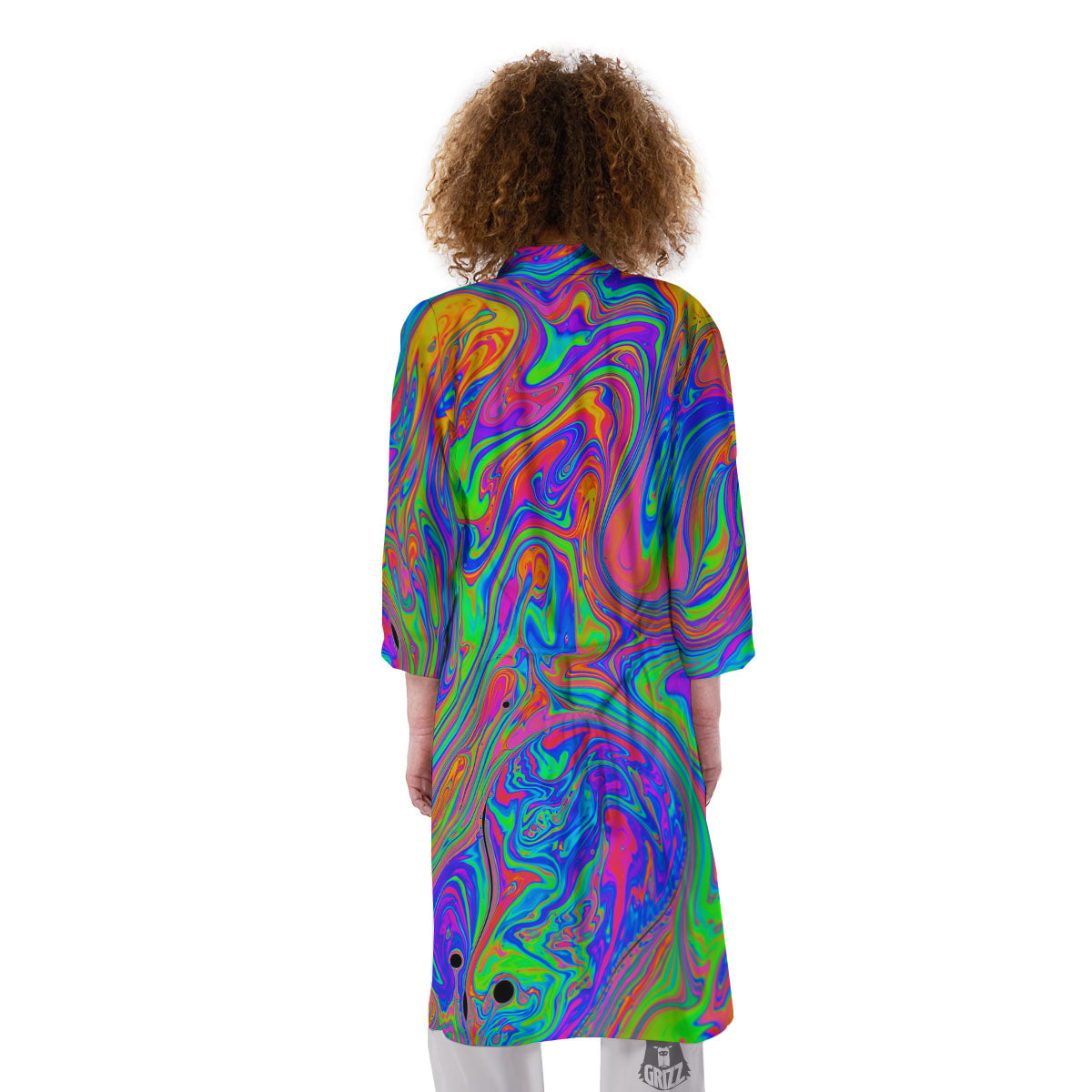Pink Psychedelic Trippy Neon Green Print Kimono-grizzshop