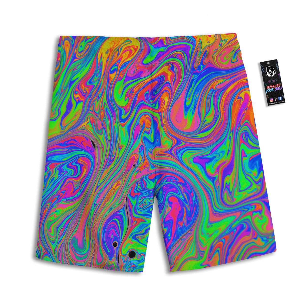 Pink Psychedelic Trippy Neon Green Print Men's Athletic Shorts