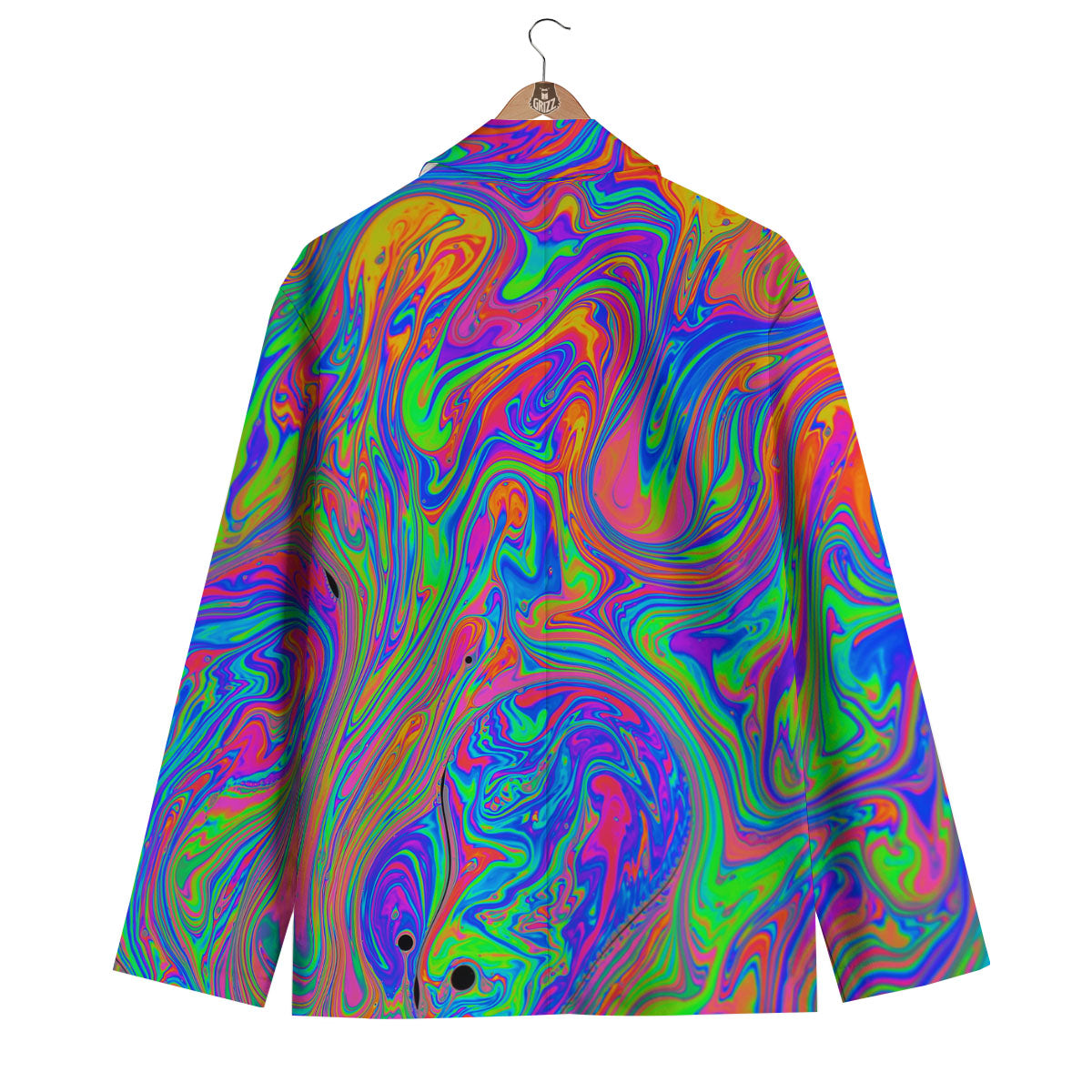 Pink Psychedelic Trippy Neon Green Print Men's Blazer-grizzshop
