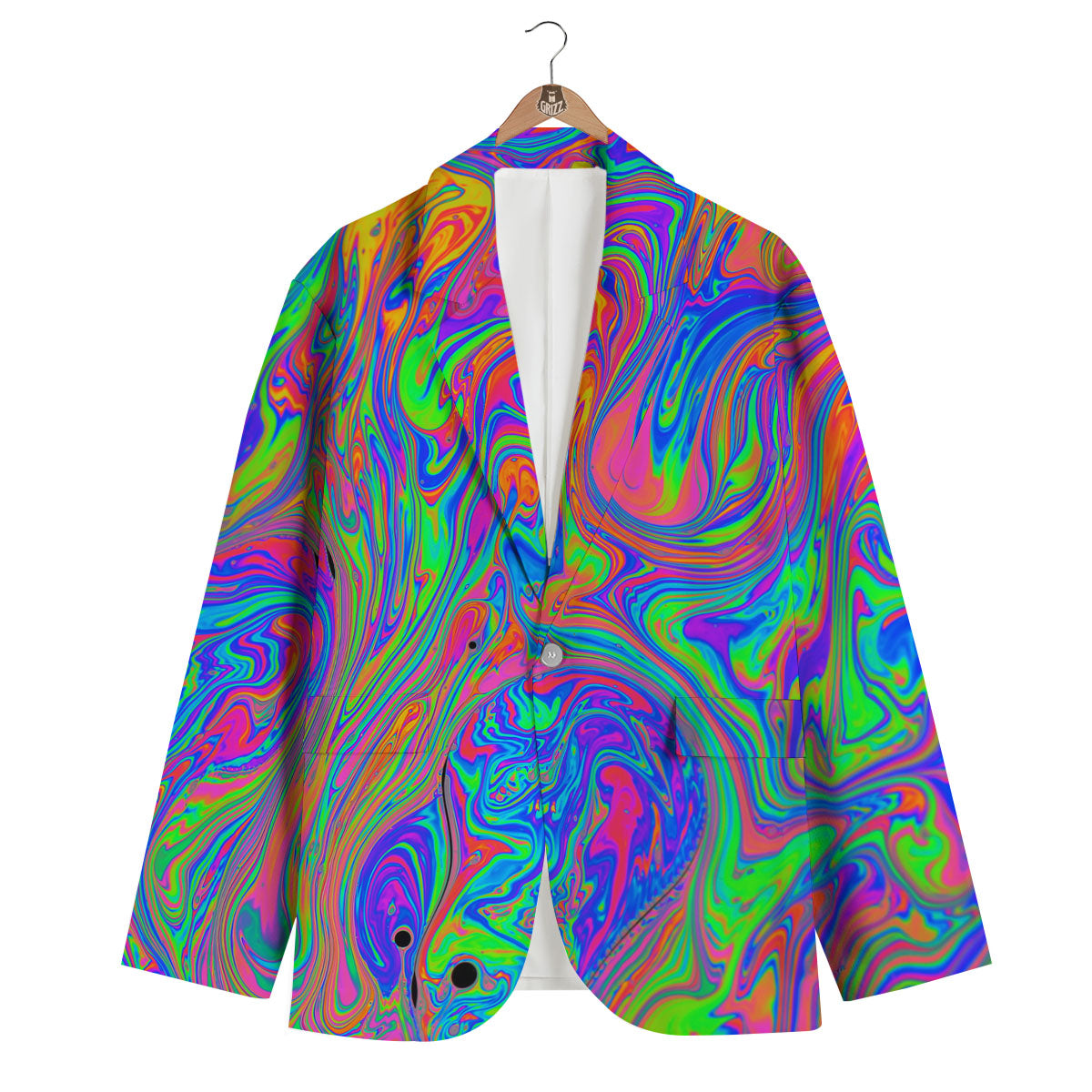 Pink Psychedelic Trippy Neon Green Print Men's Blazer-grizzshop