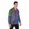 Pink Psychedelic Trippy Neon Green Print Men's Long Sleeve Shirts-grizzshop