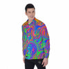 Pink Psychedelic Trippy Neon Green Print Men's Long Sleeve Shirts-grizzshop