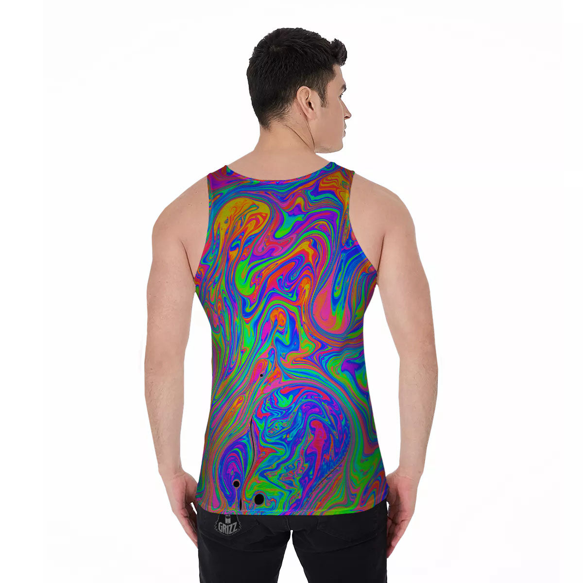 Pink Psychedelic Trippy Neon Green Print Men's Tank Top-grizzshop