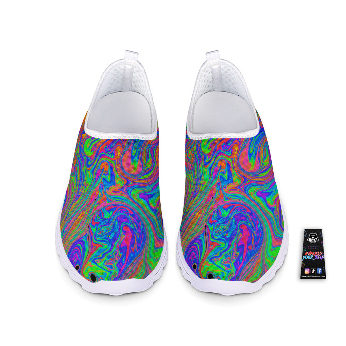 Pink Psychedelic Trippy Neon Green Print Nurse Shoes-grizzshop