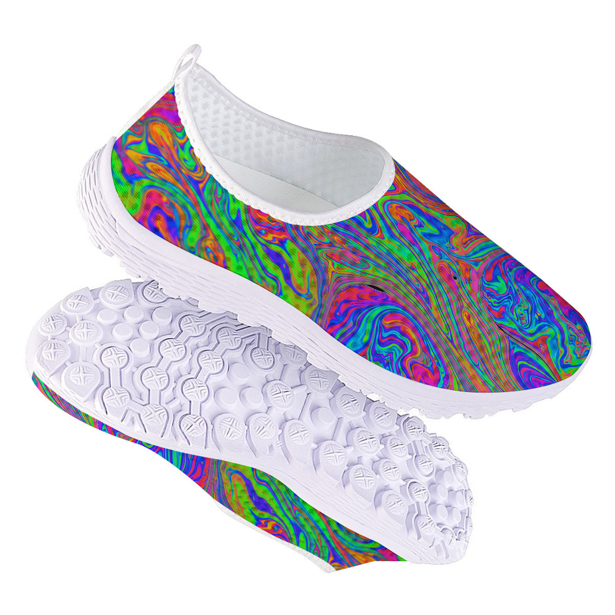 Pink Psychedelic Trippy Neon Green Print Nurse Shoes-grizzshop