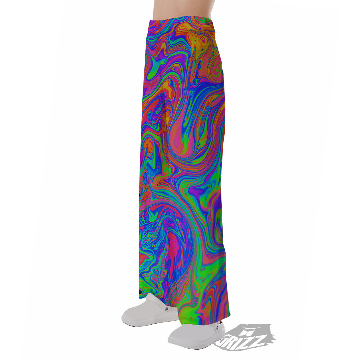 Pink Psychedelic Trippy Neon Green Print Pajama Pants-grizzshop