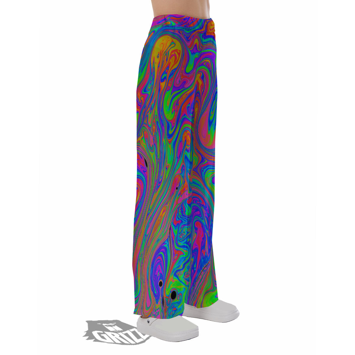 Pink Psychedelic Trippy Neon Green Print Pajama Pants-grizzshop