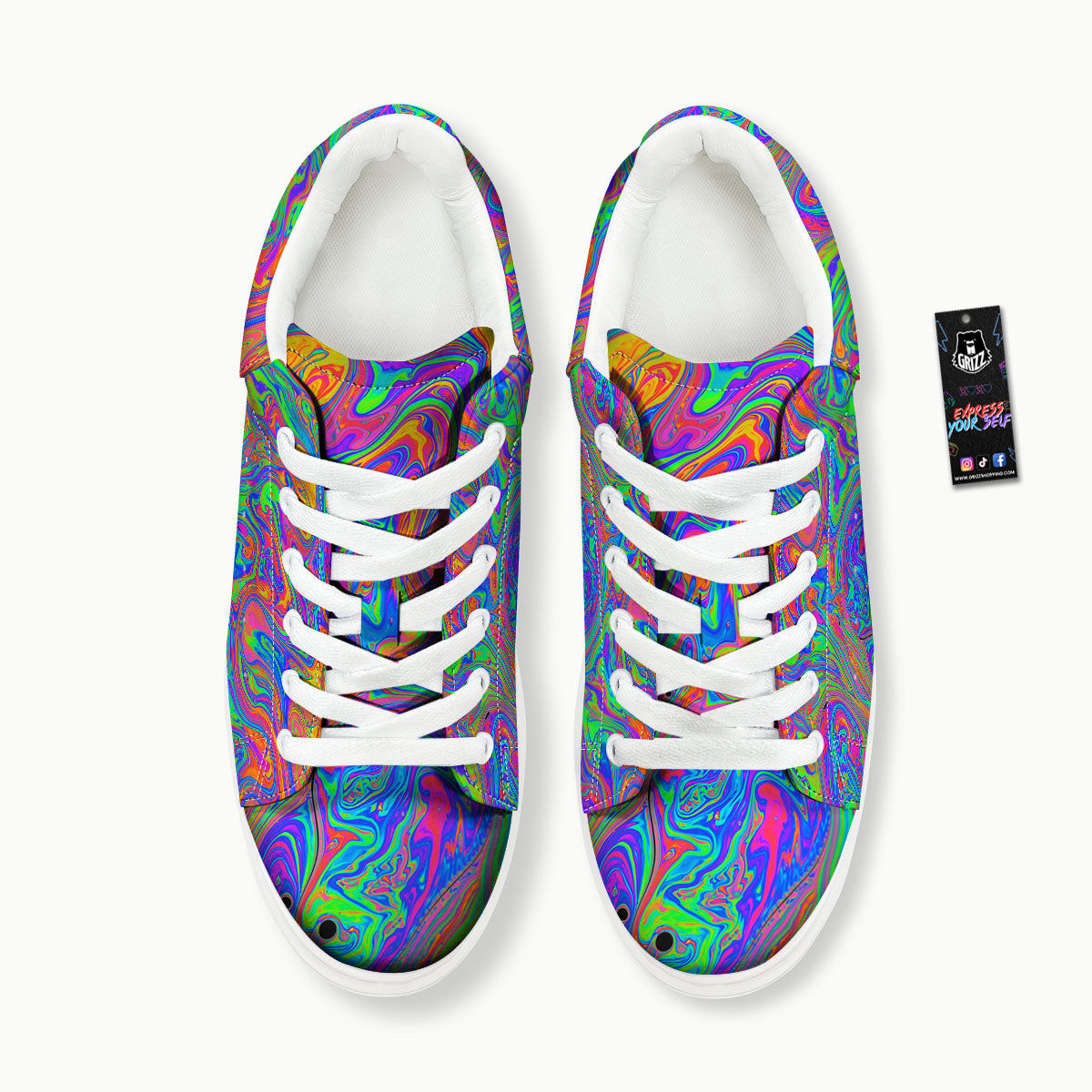 Pink Psychedelic Trippy Neon Green Print Platform Shoes-grizzshop