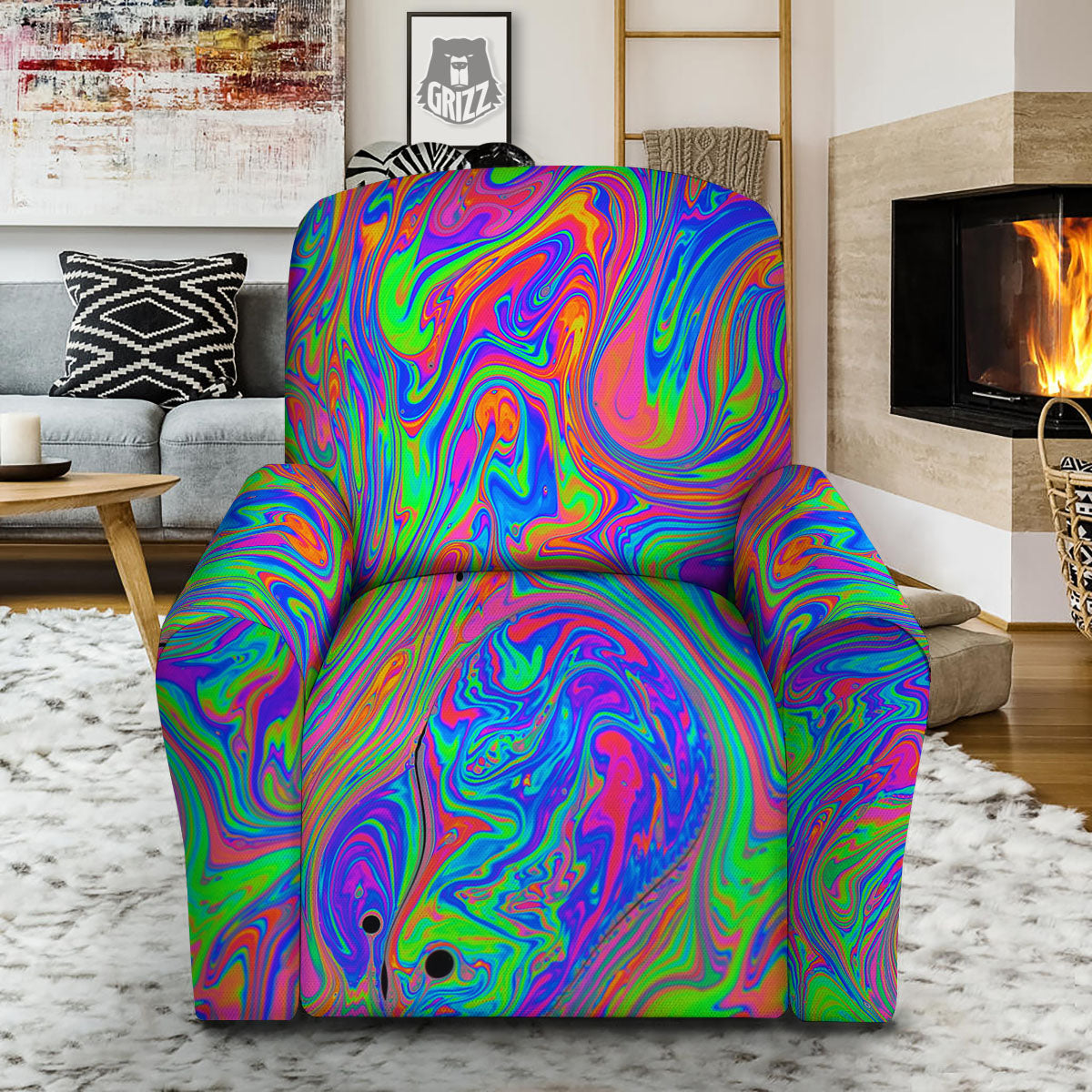 Pink Psychedelic Trippy Neon Green Print Recliner Slipcover-grizzshop