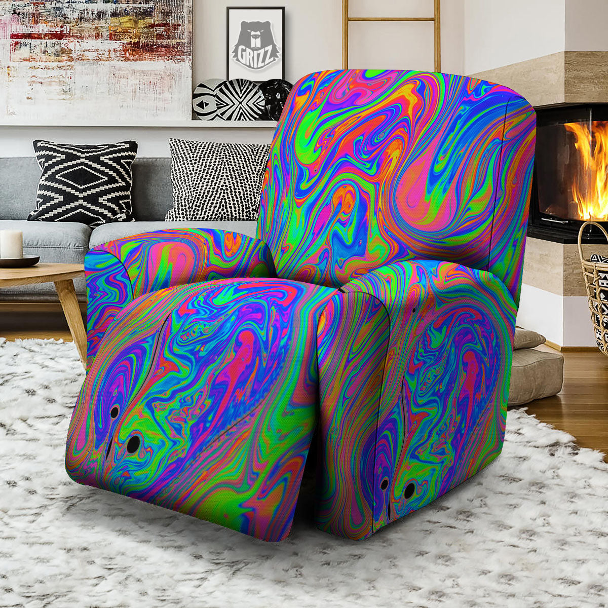 Pink Psychedelic Trippy Neon Green Print Recliner Slipcover-grizzshop