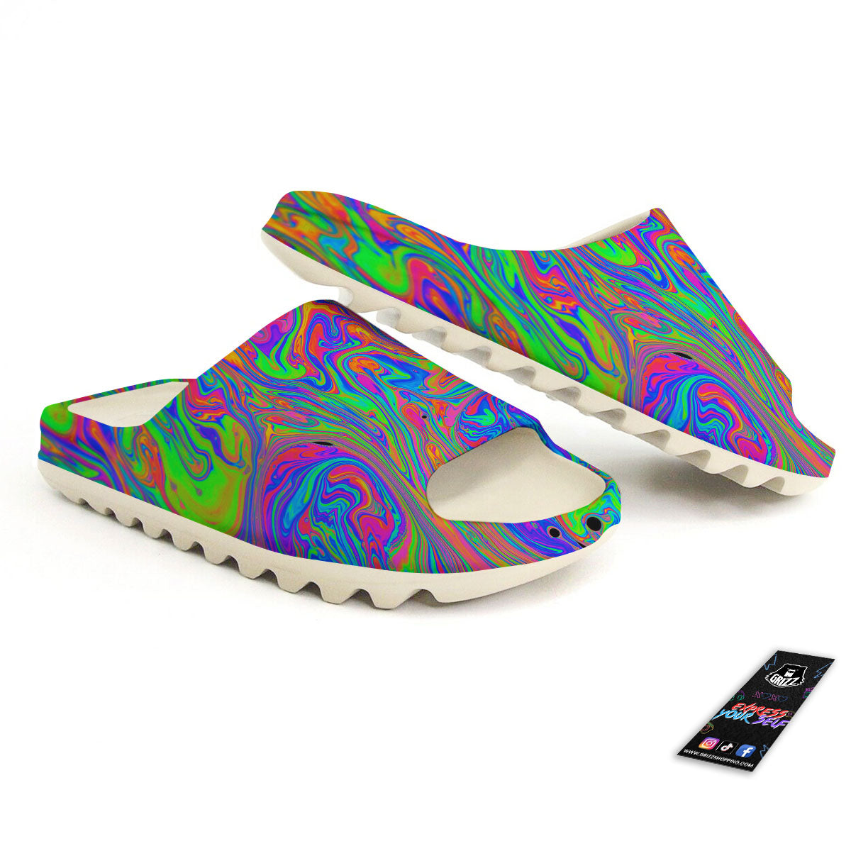 Pink Psychedelic Trippy Neon Green Print Sandals-grizzshop