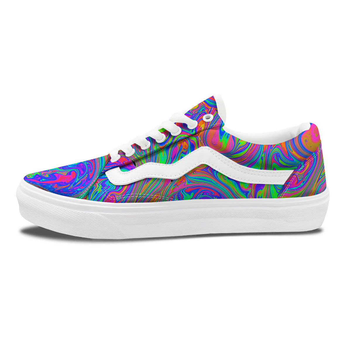 Pink Psychedelic Trippy Neon Green Print Skate Shoes-grizzshop