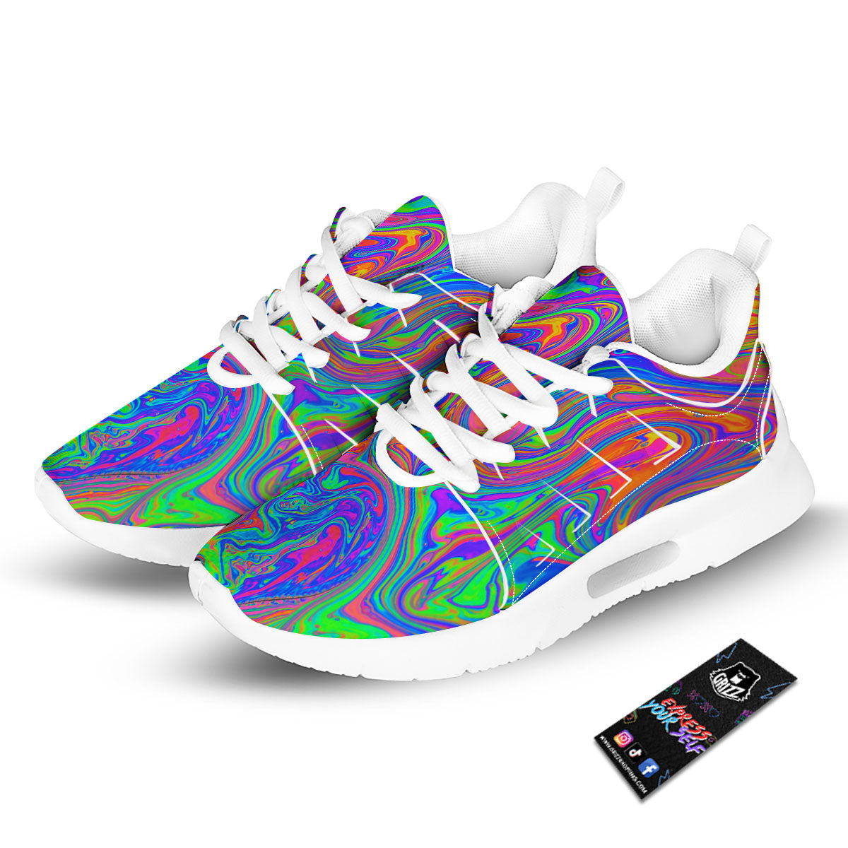 Pink Psychedelic Trippy Neon Green Print Tennis Shoes-grizzshop
