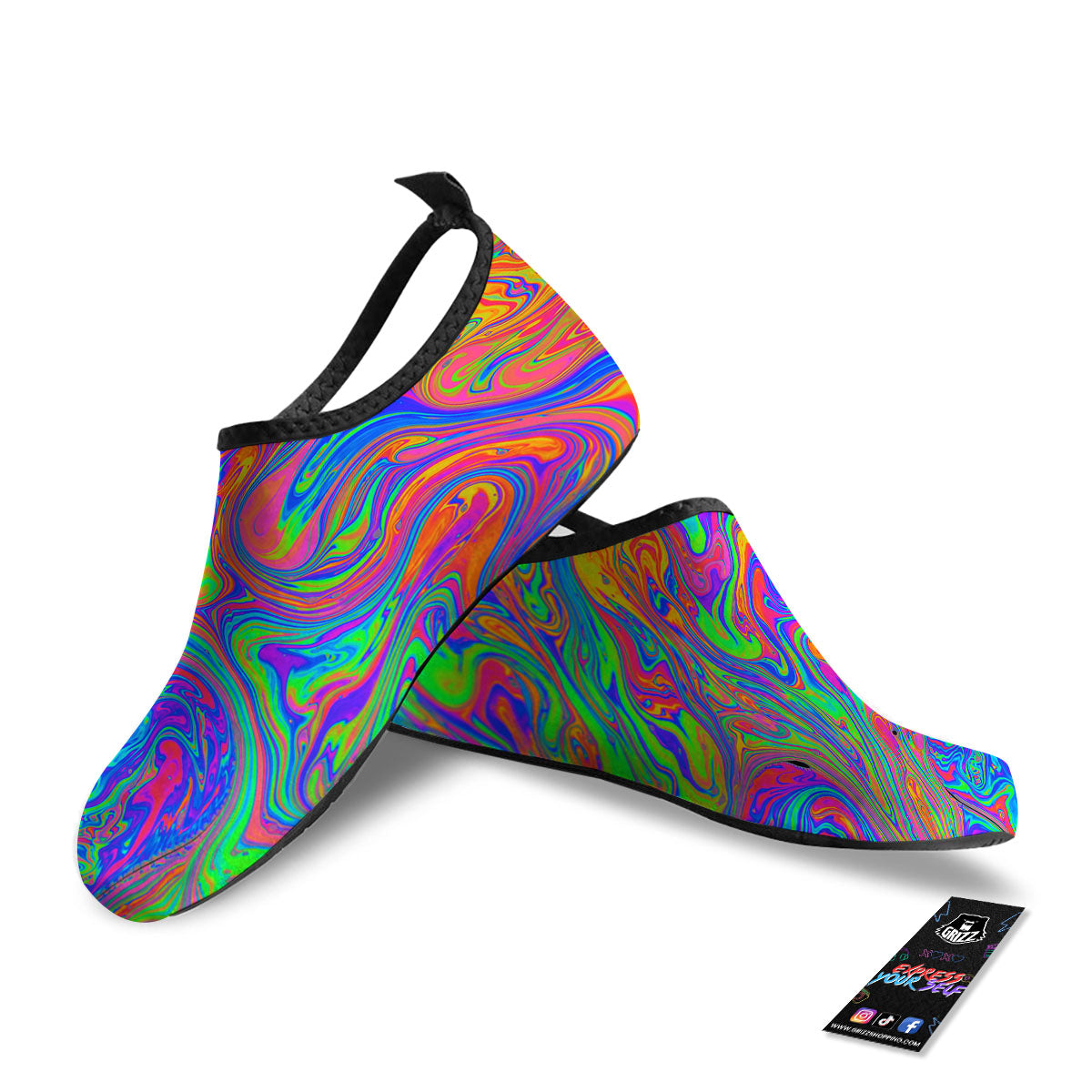 Pink Psychedelic Trippy Neon Green Print Water Shoes-grizzshop