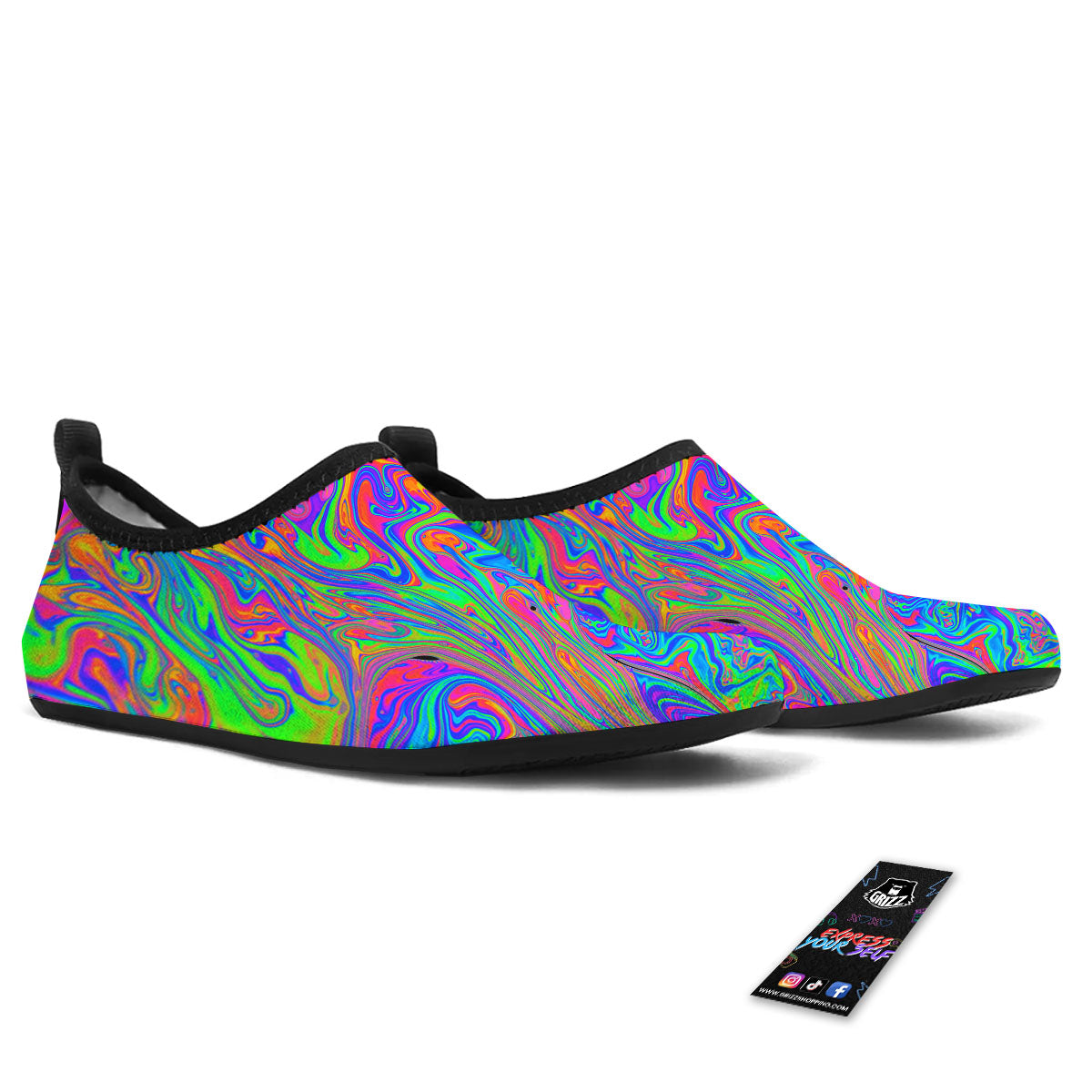 Pink Psychedelic Trippy Neon Green Print Water Shoes-grizzshop