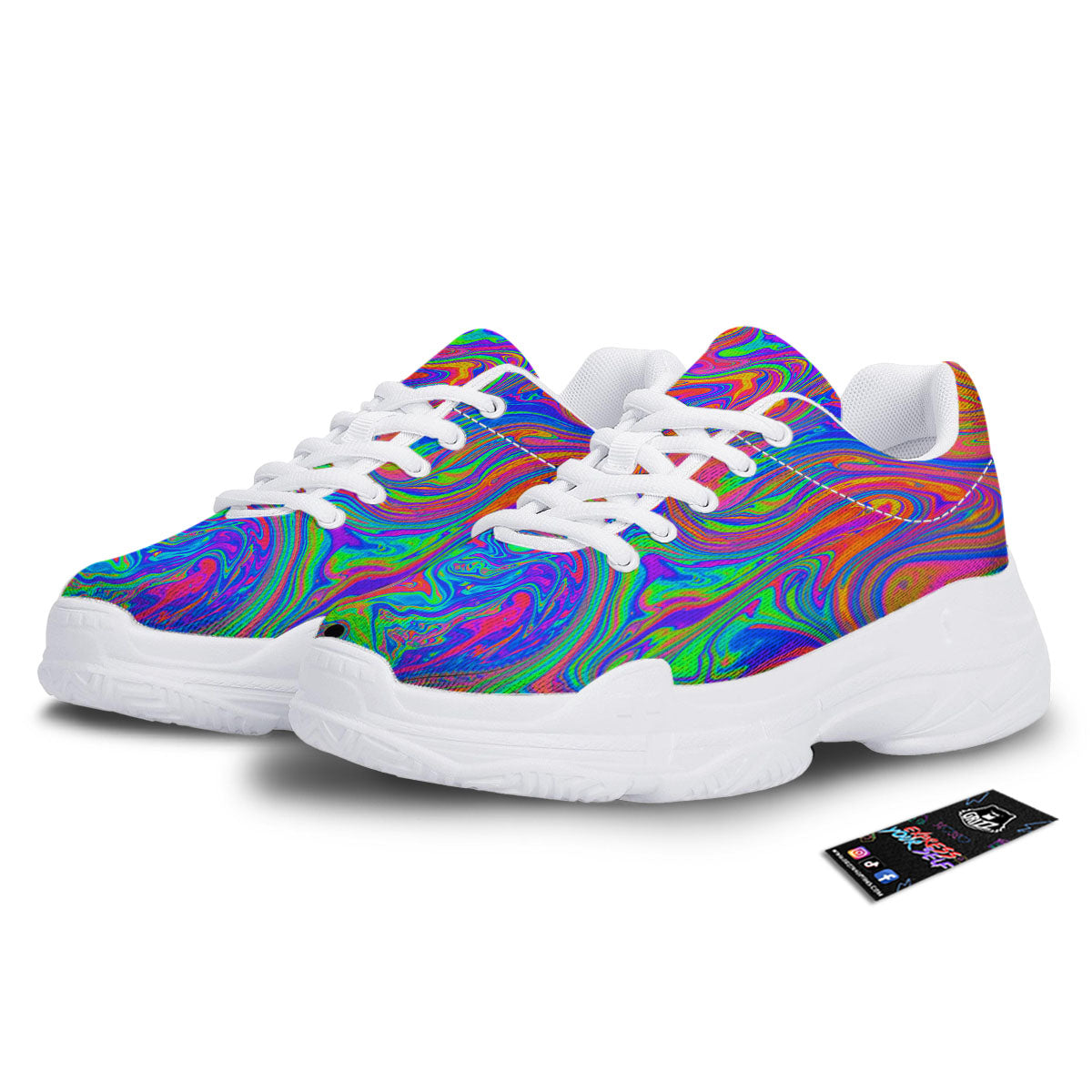 Pink Psychedelic Trippy Neon Green Print White Chunky Shoes-grizzshop