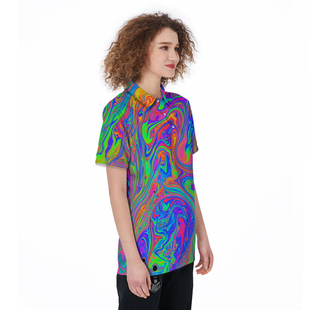 Pink Psychedelic Trippy Neon Green Print Women's Golf Shirts-grizzshop