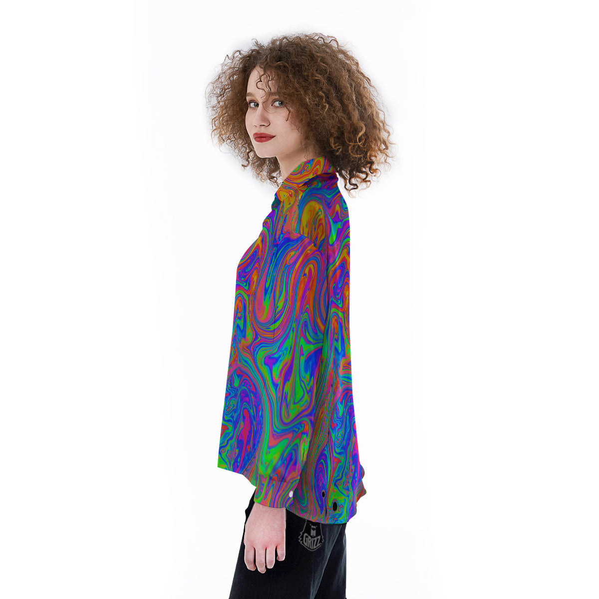 Pink Psychedelic Trippy Neon Green Print Women's Long Sleeve Shirts-grizzshop