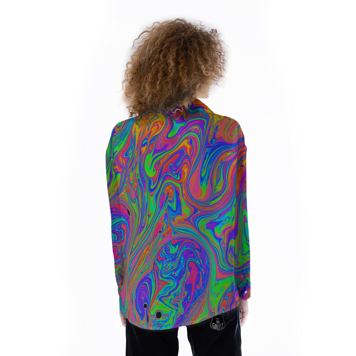 Pink Psychedelic Trippy Neon Green Print Women's Long Sleeve Shirts-grizzshop