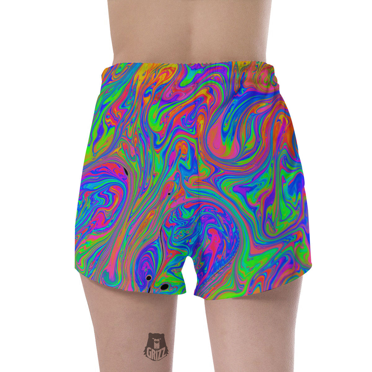 Pink Psychedelic Trippy Neon Green Print Women's Shorts-grizzshop