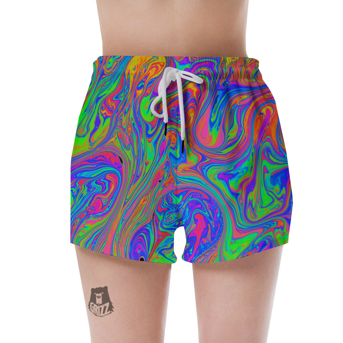 Pink Psychedelic Trippy Neon Green Print Women's Shorts-grizzshop