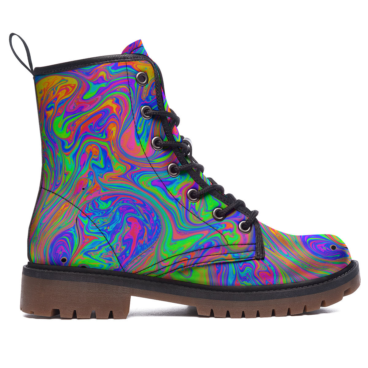 Pink Psychedelic Trippy Neon Green Print Work Boots-grizzshop