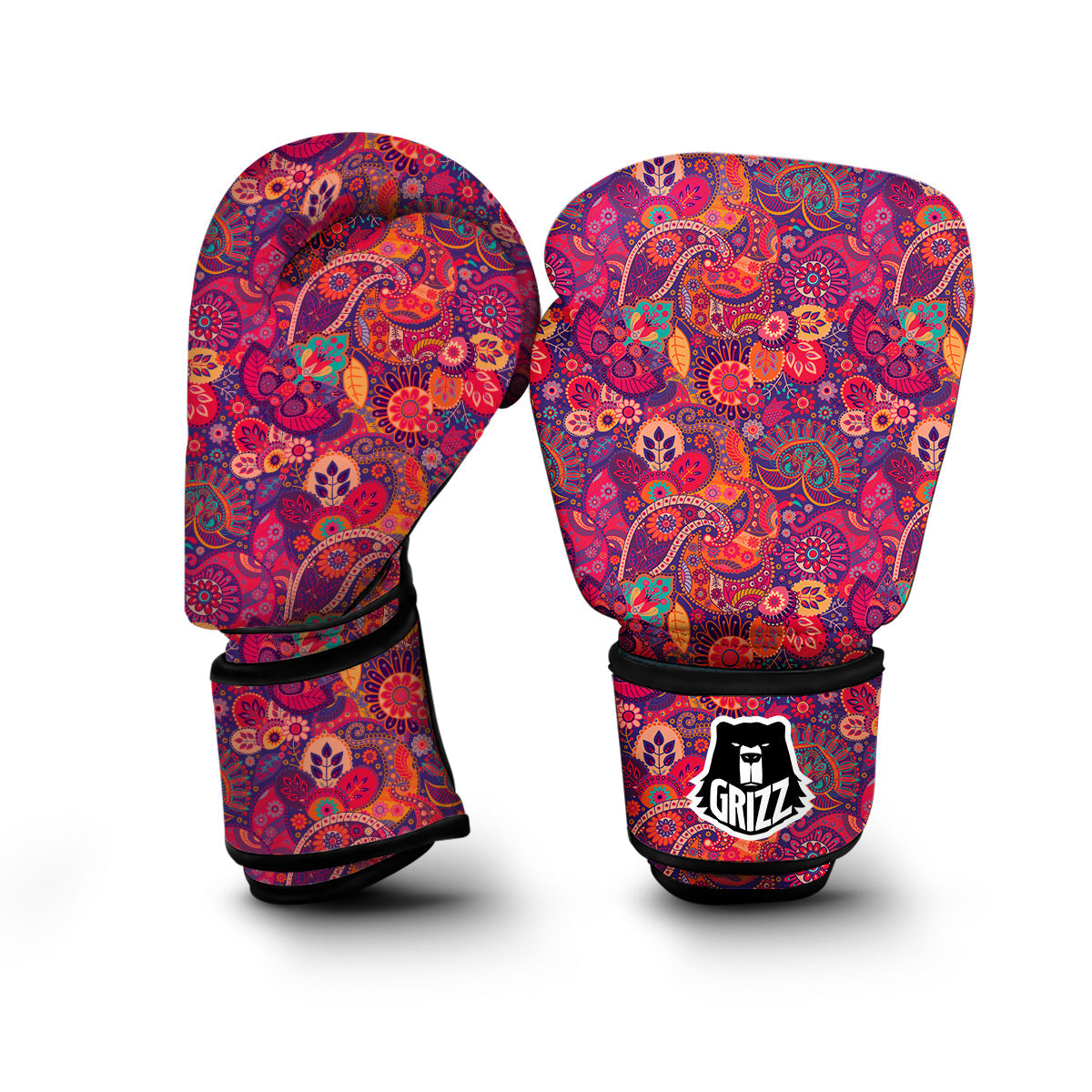 Pink Purple Paisley Boxing Gloves-grizzshop