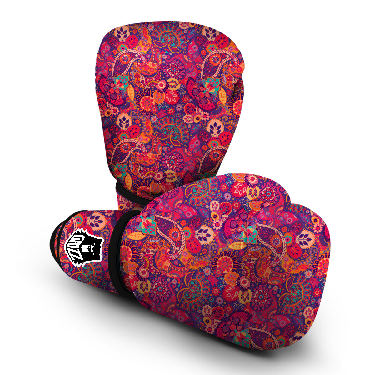 Pink Purple Paisley Boxing Gloves-grizzshop