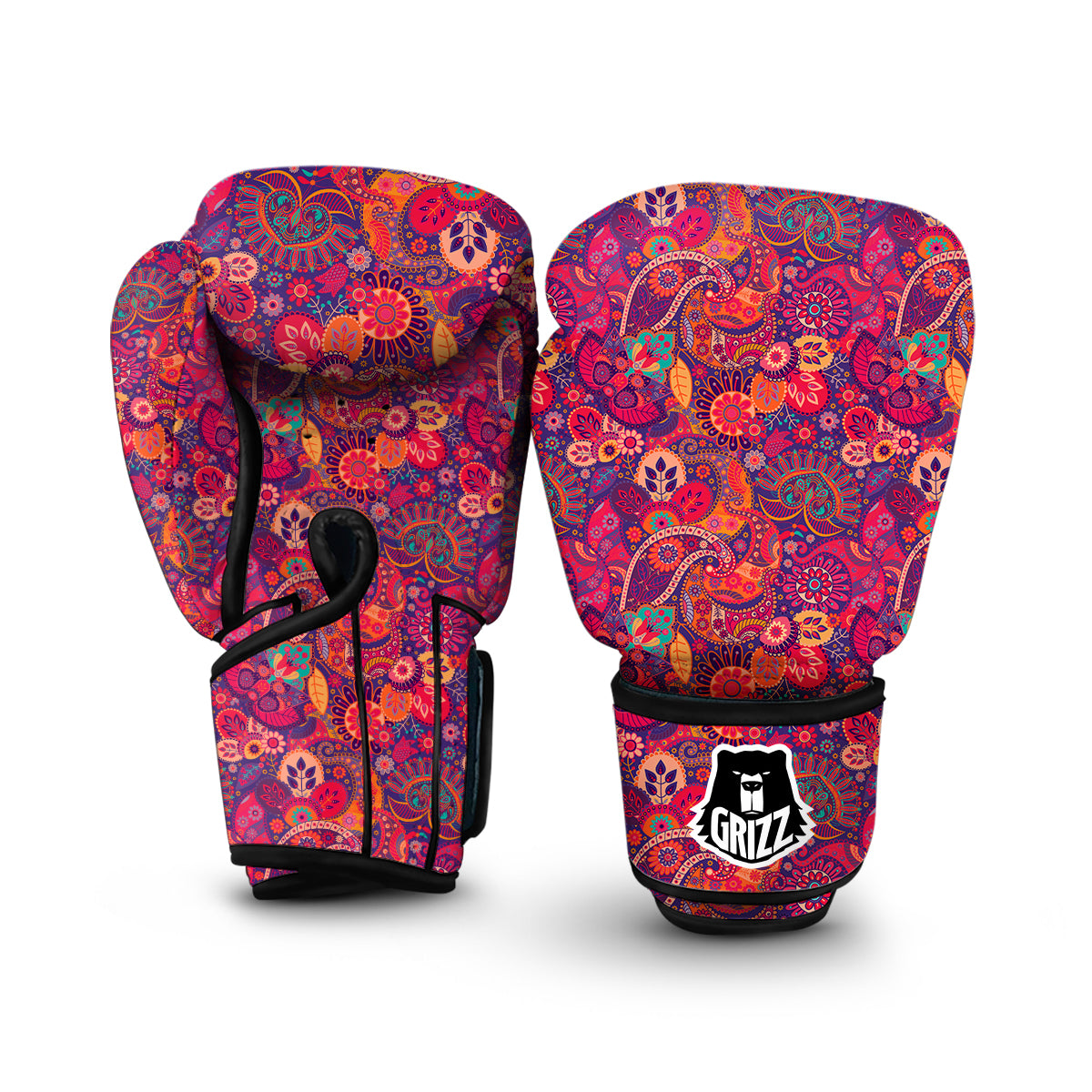 Pink Purple Paisley Boxing Gloves-grizzshop