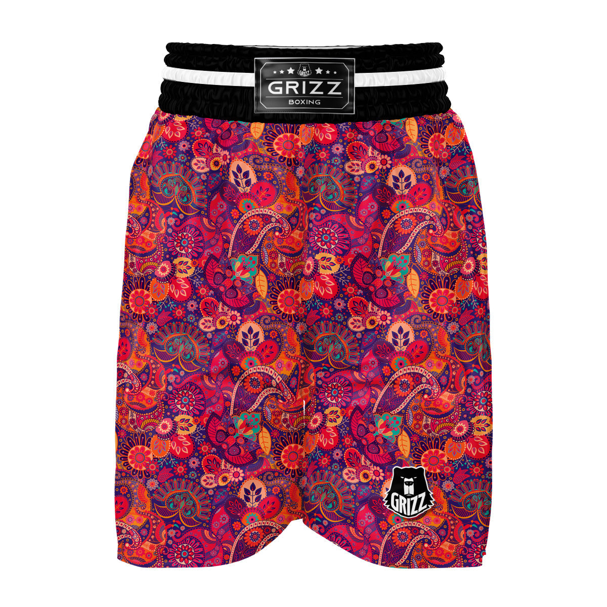 Pink Purple Paisley Boxing Shorts-grizzshop