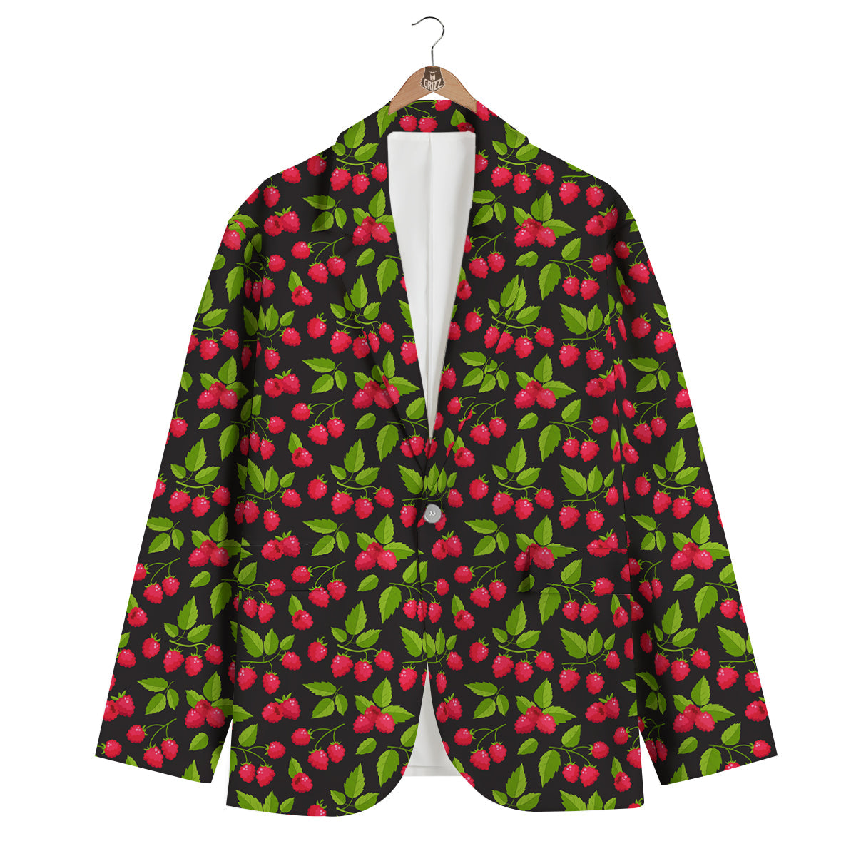 Pink Raspberry With Leaf Print Pattern Men's Blazer-grizzshop