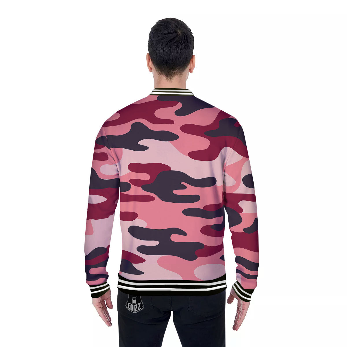 Pink Red And Black Camouflage Print Baseball Jacket-grizzshop