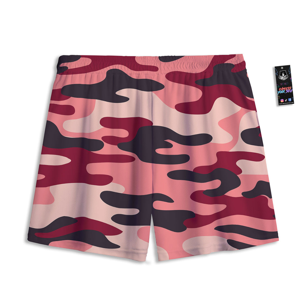 Pink Red And Black Camouflage Print Mesh Shorts