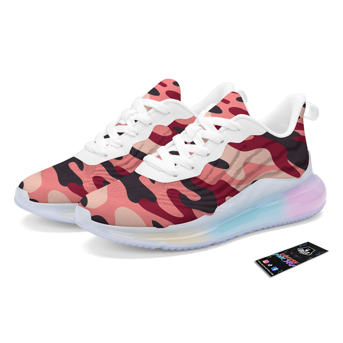 Pink Red And Black Camouflage Print Running Sneakers-grizzshop