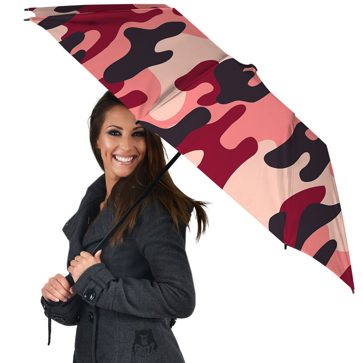 Pink Red And Black Camouflage Print Umbrella-grizzshop