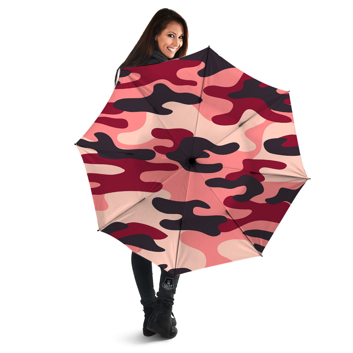 Pink Red And Black Camouflage Print Umbrella-grizzshop