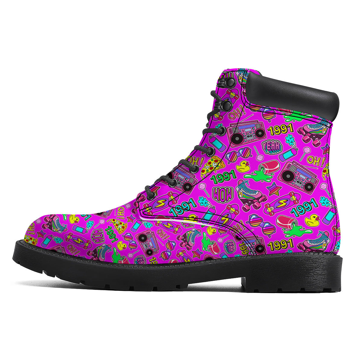 Pink Retro Stickers 90s Print Pattern Boots-grizzshop