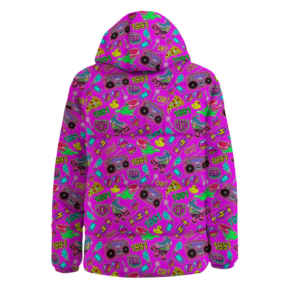 Pink Retro Stickers 90s Print Pattern Down Jacket-grizzshop