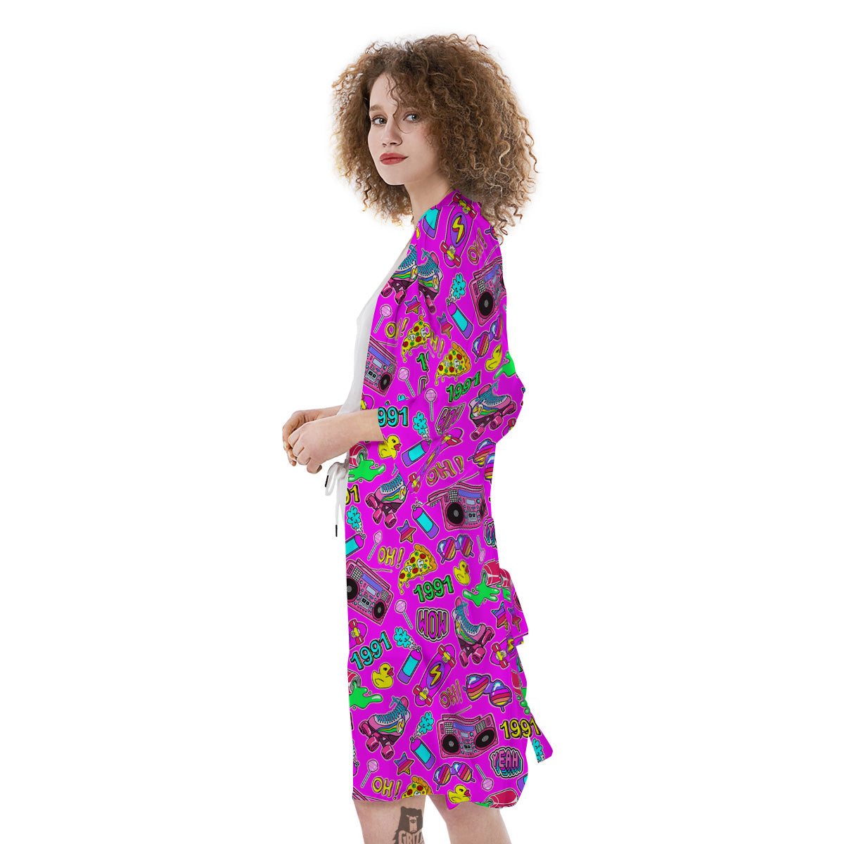 Pink Retro Stickers 90s Print Pattern Kimono-grizzshop